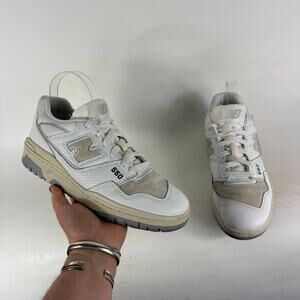 New Balance 550 Sneakers Men's 9 White Leather Lace-Up Low Top Basketball Shoes